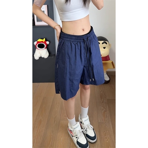 松弛感亚麻阔腿短裤女宽松松紧腰五分裤休闲裤子DK8700-特价P24图片