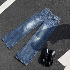 美式牛仔裤男女高街vibe情侣直筒水洗宽松阔腿长裤1008-K9211-p45，男装牛仔裤，星座1008