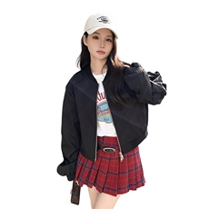 时尚黑色短款外套拼接袖片抽皱设计显瘦百搭潮流女装，女装短外套，鑫慧