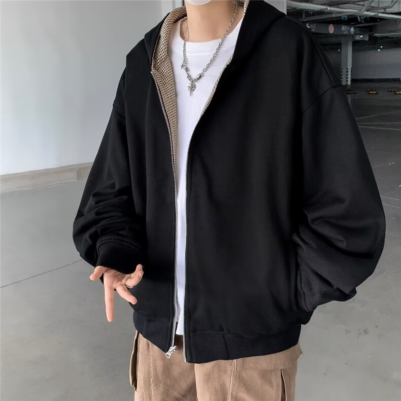 秋款男连帽卫衣两面穿千鸟格外套WY8512P75,女装短外套,星座1013-1