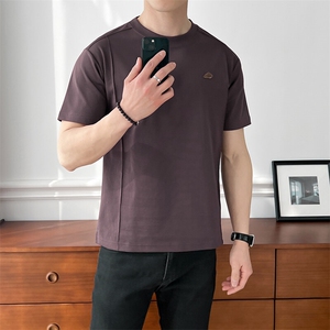 B353 T6706 P38 L-4XL 夏季新款2025潮流韩版休闲男士短袖体恤 紫图片