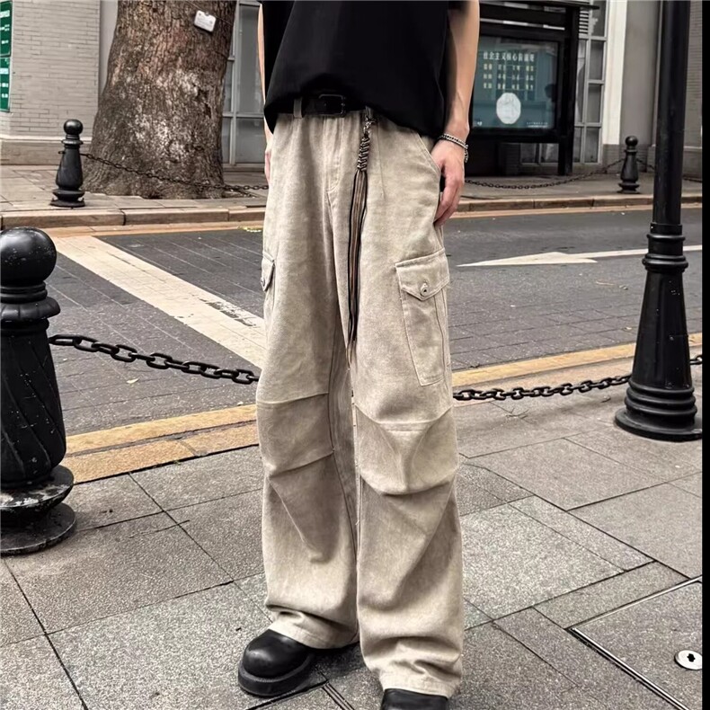 美式复古阔腿迷彩褶皱伞兵裤女夏新款宽松直筒工装裤女K6172-P58,男装工装外套,星座412-1