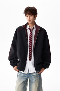 春季美式复古格子拼接夹克运动棒球服外套男 C61315-TP5599图片