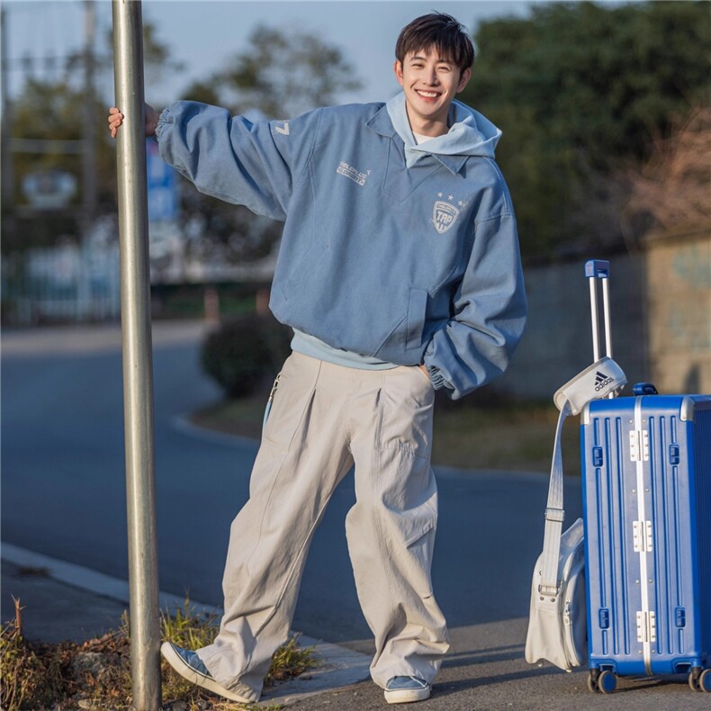 PD大人翻领套头夹克男美式覆古宽松训练服男生春秋季运动印花外套,男装夹克,星座1210-1
