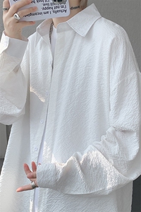 8XL-M泡泡纱盐缩肌理长袖衬衫男春季冰丝外套防晒衬衣CS29007P40图片