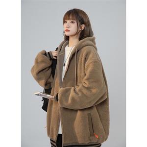 2025冬季 休闲纯色羊羔毛开衫连帽外套棉服M2068/P88控128-100涤图片