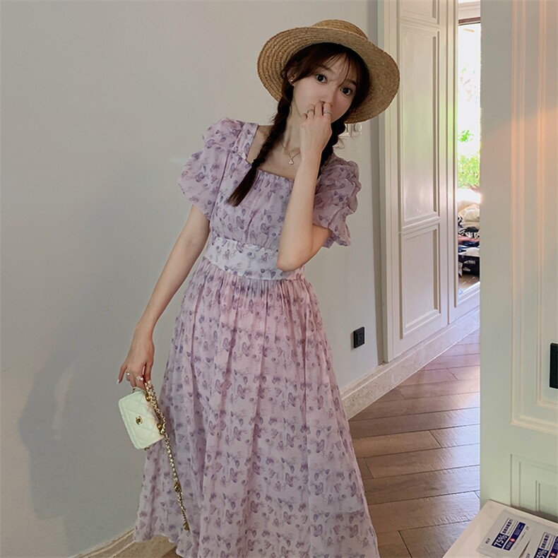 【新款现货】夏季紫色碎花连衣裙82369-P115-K165,女装连衣裙,一九零