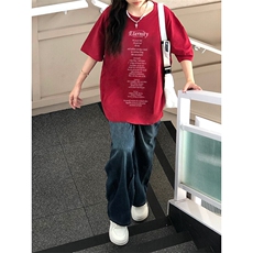 美式复古cleanfit短袖男夏季小领口情侣七分袖t恤潮牌潮，男装T恤，星座310A-4