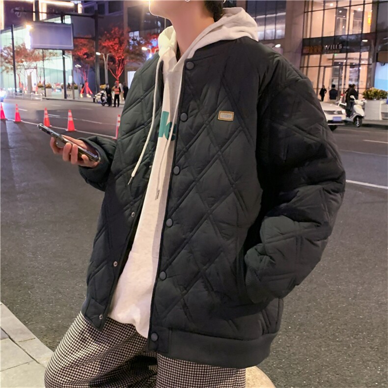 现货复古冬季棒球领ins棉衣菱形格M-3XL情侣加厚棉服W2374-P78,男装棉衣,星座512-2