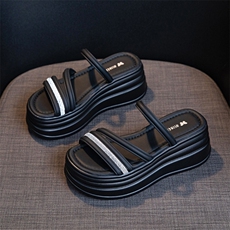 厚底拖鞋女2024新款夏季外穿时尚百搭松糕一字凉拖增高凉鞋，女鞋拖鞋，电商A223