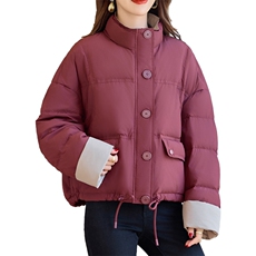撞色立领短款羽绒服女2024冬季新款小个子休闲超好看白鸭绒面包服，女装羽绒服，余墨