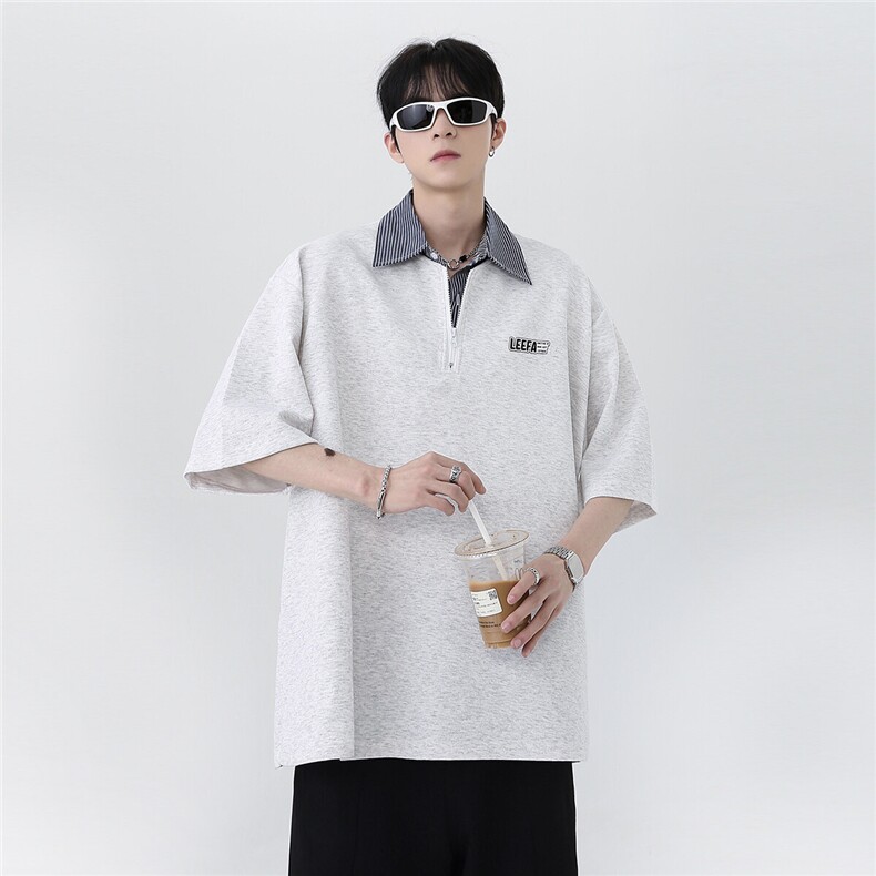 美式潮流半拉链polo衫假两件半袖日系cleanfit高级感短袖T607-P48,男装Polo衫,电商C307