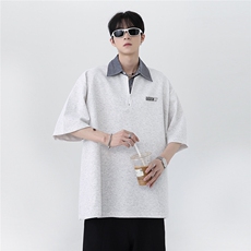 美式潮流半拉链polo衫假两件半袖日系cleanfit高级感短袖T607-P48，男装Polo衫，电商C307