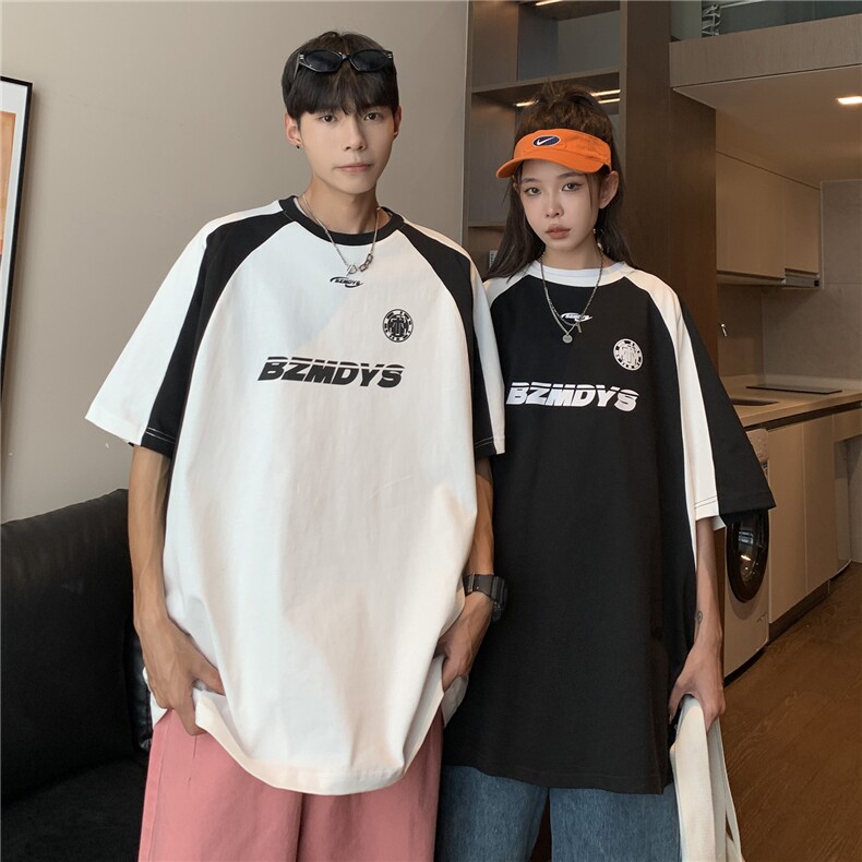 情侣装夏装潮插肩袖撞色赛车服情侣短袖T恤印花上衣男G1056P38,男装T恤,电商A339