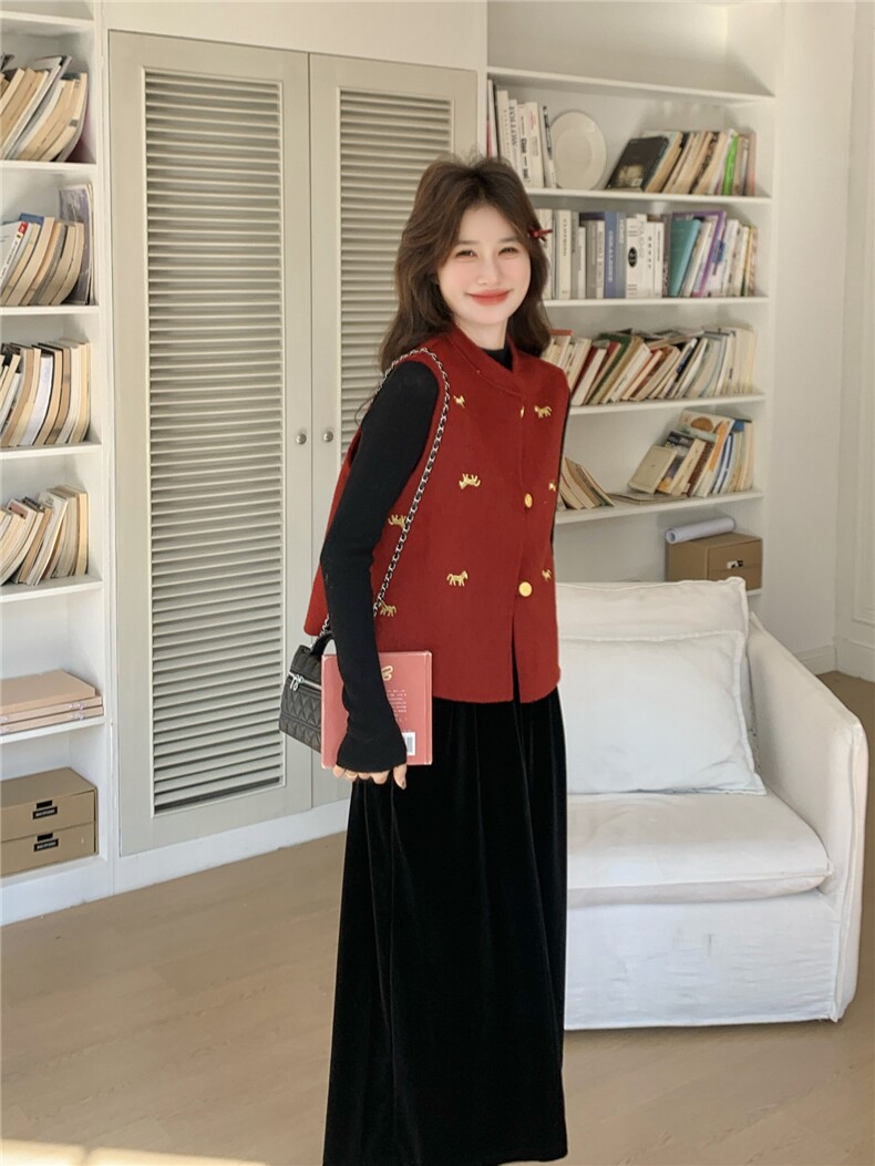 现货主推跑量款年货马年刺绣金马双面羊毛呢马甲p165-k228,女装马甲,SL