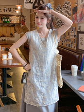 法式蕾丝绣花背心套装裙女2025夏季新款甜美减龄T恤半身裙三件套，女装套装/套裙，浙宝305