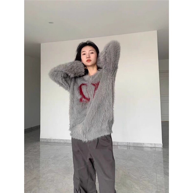 秋冬hiphop毛茸茸慵懒风开衫毛衣男女新款慵懒风bf软糯糯针织衫潮，男装针织衫/毛衣，星座506A