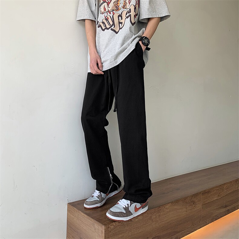 裤子男美式高街hiphop休闲长裤直筒侧拉链开叉微喇叭裤K3027-P40图片