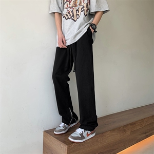 裤子男美式高街hiphop休闲长裤直筒侧拉链开叉微喇叭裤K3027-P40图片