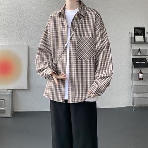 衬衫男秋季新款港风宽松格子长袖衬衫CS802-特P28图片