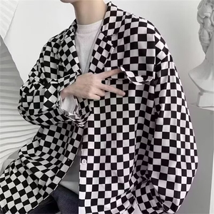 棋盘格小众大码衬衫男潮牌2025秋季胖子男士长袖格子衬衣外套衣服