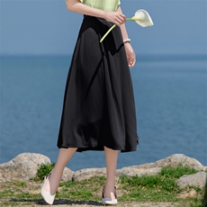 现货BAO2025夏时尚气质优雅百搭遮肉高腰A字摆中长款半身裙，女装半身裙，卡杰菲