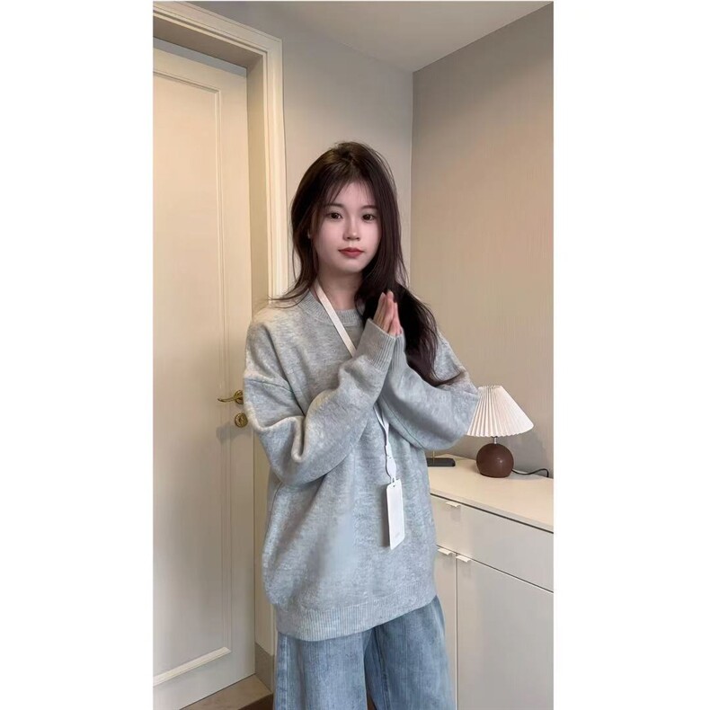 cleanfit灰色圆领毛衣男款秋冬高级感慵懒风针织衫内搭宽松毛线衣,男装T恤,星座516A