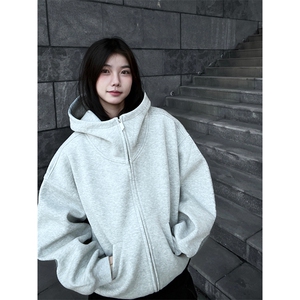 抖音得物高品质 25秋冬美式高街宽松结构防风高领连帽卫衣外套W60图片