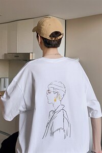 原创设计手绘涂鸦宽松大码圆领短袖T恤情侣517A-1-T905-P28控38图片