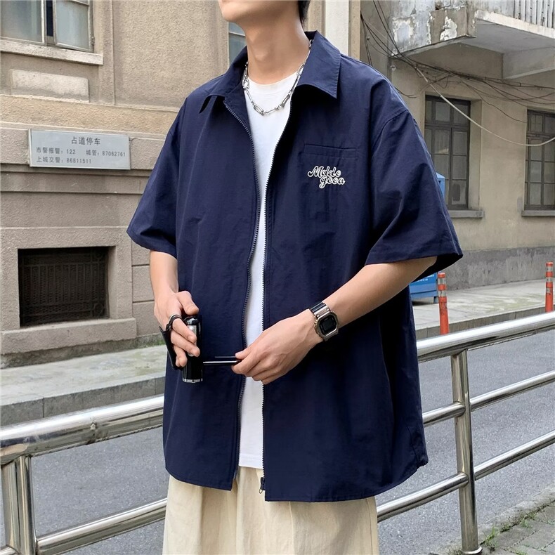 衬衫男韩版潮短袖字母刺绣高街2023夏季新款ins宽松外套CY295-P32,男装衬衫,星座412-3