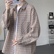 衬衫男春季新款港风宽松格子长袖衬衫CS802-特P28，男装衬衫，星座214-3
