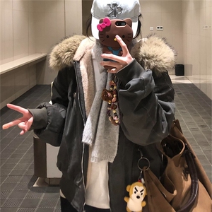 美式复古座山雕派克棉服外套男女冬季毛领连帽短款情侣棉衣图片