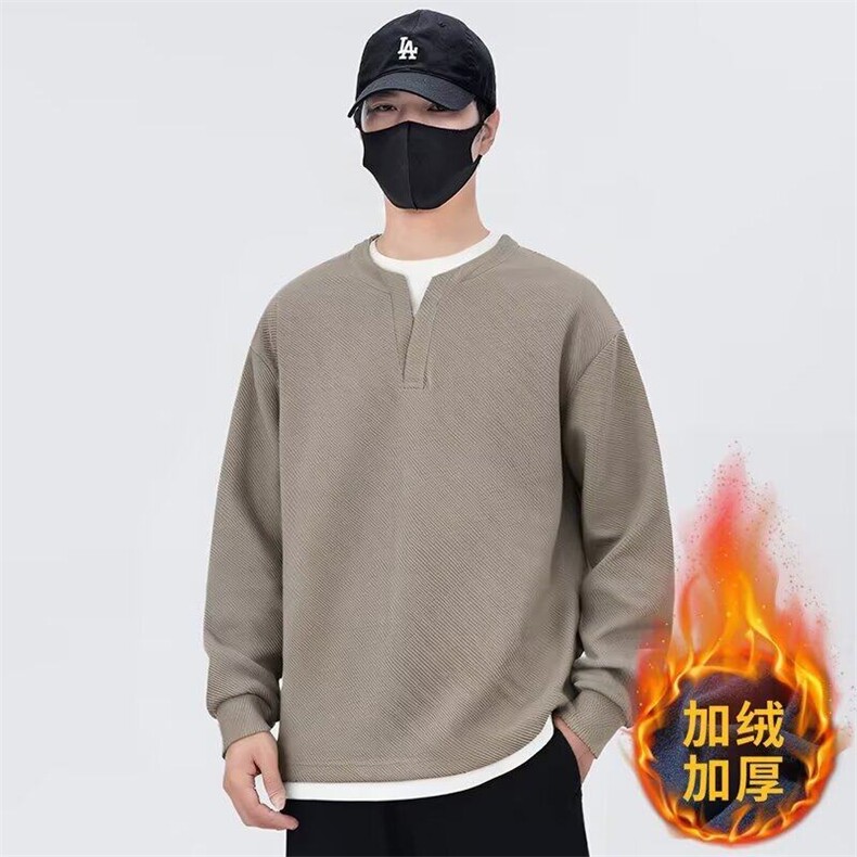 加绒加厚华夫格假两件卫衣男秋冬季2024新款高级感圆领长袖打底衫，男装卫衣，星座506A