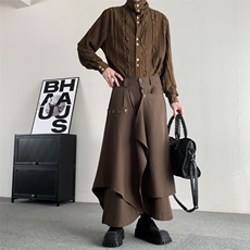 春装新中式复古高级感西裤山本裙裤不对称拼接设计感垂感阔腿裤，男装西裤，星座909