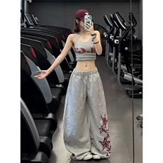 美式慵懒风星星印花弯刀卫裤男女设计感小众宽松bf阔腿爵士舞裤子，男装休闲裤，星座813-2