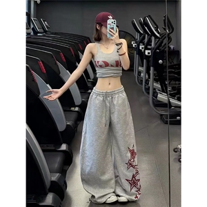 美式慵懒风星星印花弯刀卫裤男女设计感小众宽松bf阔腿爵士舞裤子图片