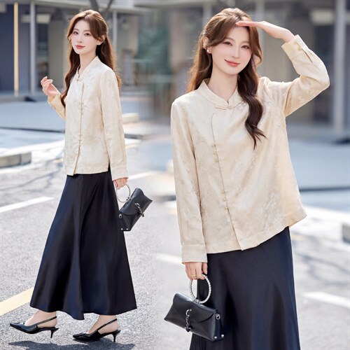 现货现货春装新款简约时尚休闲重工艺减龄组合两件套半裙上衣，女装套装/套裙，韩美纤衣