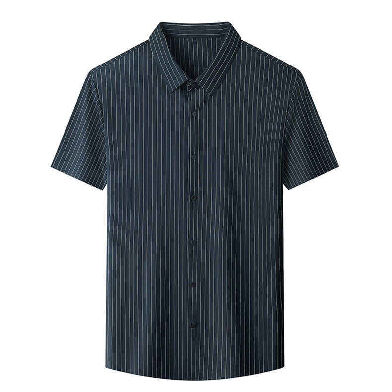 新款男士条纹短袖衬衫男条纹免烫时尚品质商务宽松潮服上衣,男装衬衫,钱塘6003（原4033）