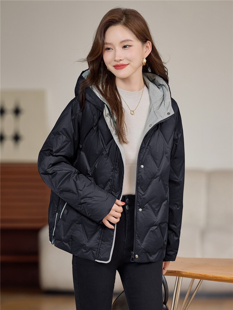 现货2025年冬季时尚休闲连帽休闲保暖羽绒服,女装羽绒服,依恋蒂丝