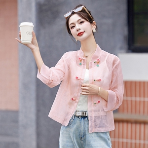 白色小香风蕾丝薄款外套女2024夏季新款新中式盘扣别致漂亮防晒衣图片