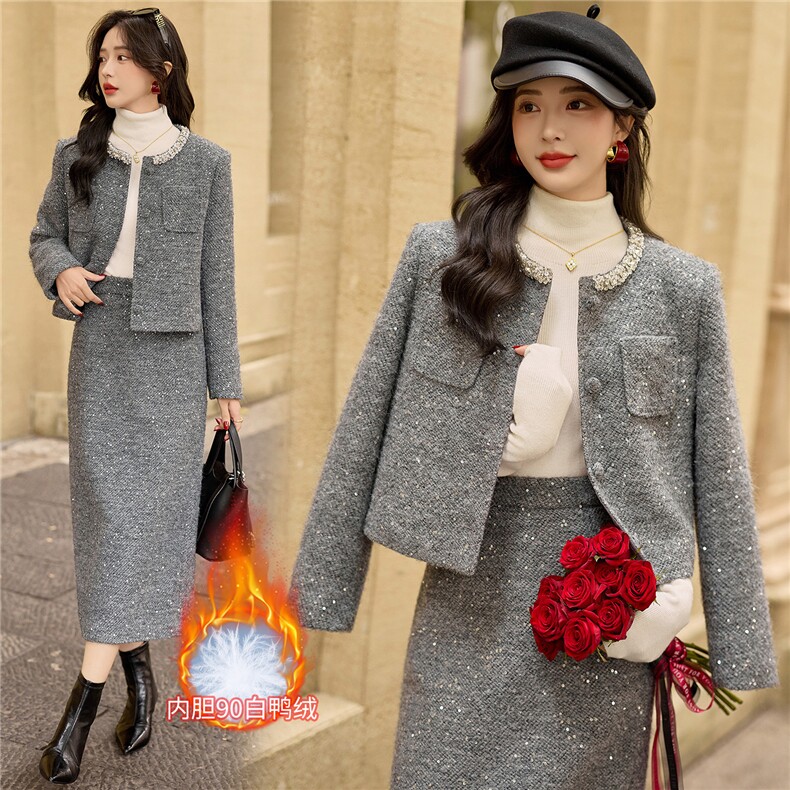 2025新款bao款小香风羽绒服套装女秋冬气质富家千金套装裙羊毛,女装套装/套裙,小九月