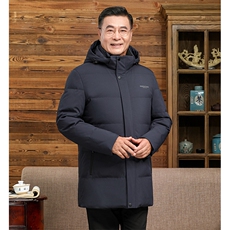 中老年羽绒服男士中长款加厚防寒中年休闲白鸭绒连帽可脱卸外套，男装羽绒服，钱塘6003（原4033）