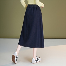 牛仔休闲半身裙女2025秋季新款高腰显瘦中长款单排扣A字遮胯伞裙，女装半身裙，艾米