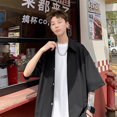 2026夏休闲褶皱冰丝凉感短袖五分袖半袖衬衫CS1800/特P30黑色2，男装T恤，电商A094