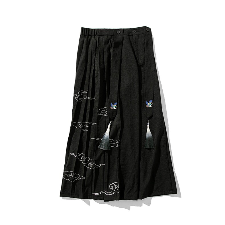 平铺夏季改良汉服阔腿裤飘带乱麻古风裙裤仙鹤宋裤男女K236/P85,男装民族服装,电商A221A