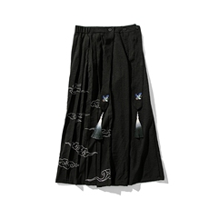 平铺夏季改良汉服阔腿裤飘带乱麻古风裙裤仙鹤宋裤男女K236/P85，男装民族服装，电商A221A