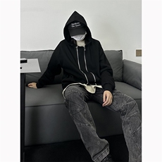 B221美式ins高街双拉链宽松开衫卫衣连帽外套SY2319-P95控128，男装卫衣，电商B221
