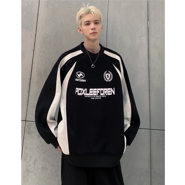 条纹拼接撞色卫衣男春秋季新款美式青少年vibe风圆领上衣W85-P68,男装卫衣,电商C307