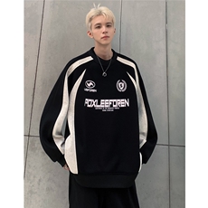 条纹拼接撞色卫衣男春秋季新款美式青少年vibe风圆领上衣W85-P68，男装卫衣，电商C307