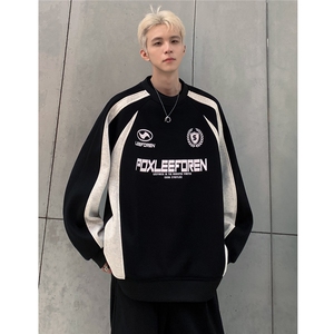 条纹拼接撞色卫衣男春秋季新款美式青少年vibe风圆领上衣W85-P68图片